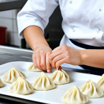 **

"A professional female chef in a modern, clean kitchen, fully clothed in a crisp white chef's uniform, preparing traditional Russian dumplings (pelmeni). Focus on the process of carefully folding the dough. Background includes stainless steel countertops and professional kitchen equipment. Safe for work, appropriate content, fully clothed, professional, perfect anatomy, natural proportions, high quality, well-formed hands, proper finger count, family-friendly."

**