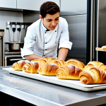 **

A bustling, brightly lit cooking class in Paris. Several fully clothed students in chef's whites are attentively watching a female instructor demonstrate a classic French pastry technique. Freshly baked croissants and pain au chocolat are displayed on a nearby table. The kitchen is modern and well-equipped, but maintains a cozy, inviting atmosphere. Safe for work, appropriate content, fully clothed, professional, perfect anatomy, natural proportions, high quality, detailed scene.

**