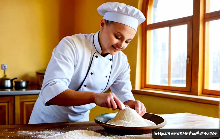 Home 17 전통음식조리사 직업 체험 후기 - Photorealistic Russian traditional food chef career experience, an adult trainee in a clean professi...
